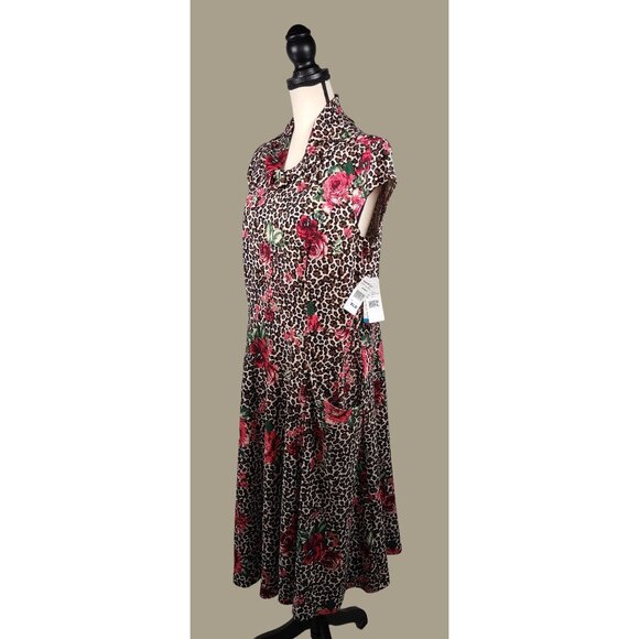Signature by Robbie Bee Leopard and Rose Print Knee Length Dress Size XL NWT - Picture 3 of 12